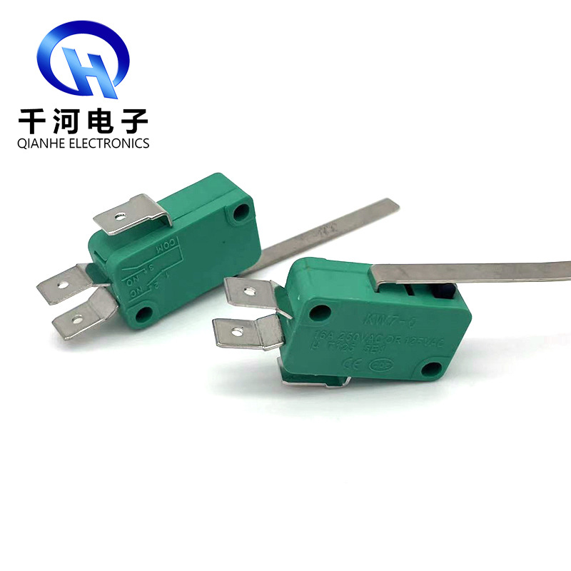 中微动开关  绿色银点 中微动三脚行程开关KW7-O带金属长柄
