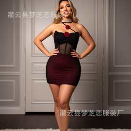 欧美跨境火辣抹胸包臀连衣裙性感纯欲夜店约会露肩诱惑情趣内衣