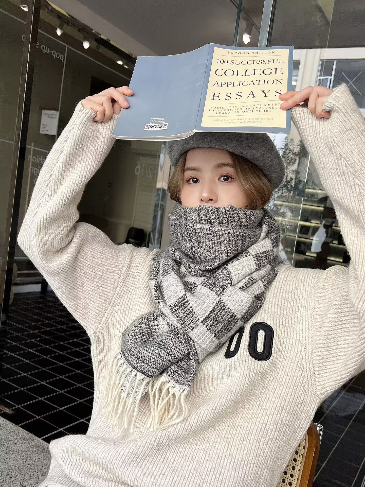 Korean Fashion Classic Autumn and Winter Imitation Cashmere Scarf Women's Versatile Double sided Thickened Warm Mesh Red_voghion.com