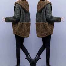 羊羔毛拼接毛呢棉服2022冬装新款连帽加厚呢大衣格子夹棉外套女