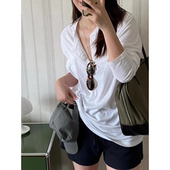 24早秋新商品r1ラフ小馬標戦馬ヘンリーシャツtシャツ女性丸首長袖プルオーバー