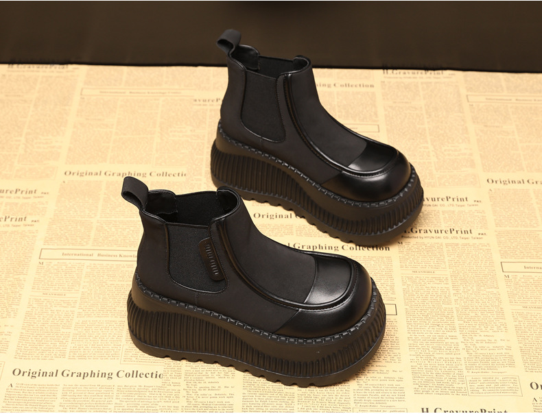 Boot Chelsea cổ thun đế dày tăng chiều cao nữ — Màu kaki lót nhung chi tiết 7