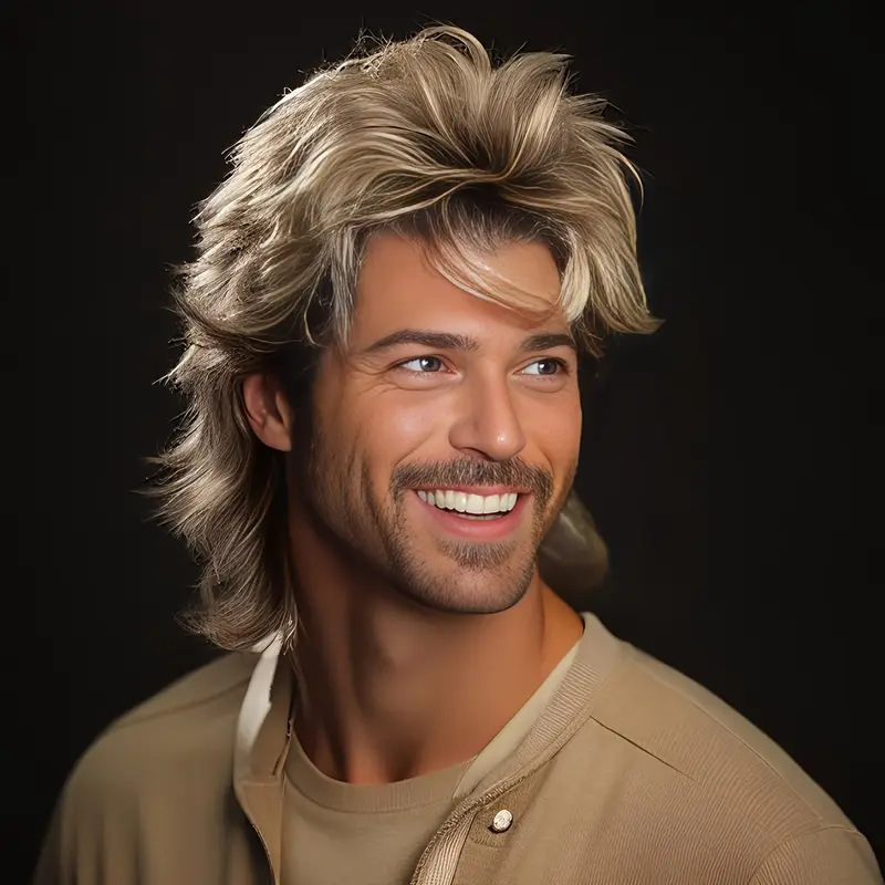 Men's Brown Short Curly Hair Synthetic Fiber Hairpiece Long Bangs Natural Fluffy Style Wig_voghion.com