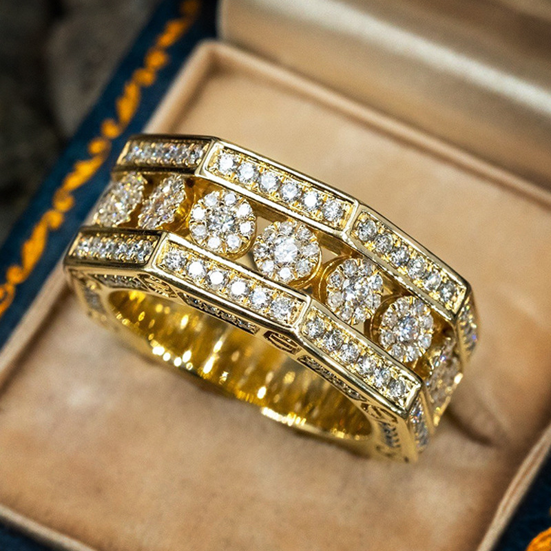 Cao Shi Live Three-Dimensional Polygonal Geometric Ring Men's Round Light Luxury Style Shiny Ring Factory Direct Sales Single Ring