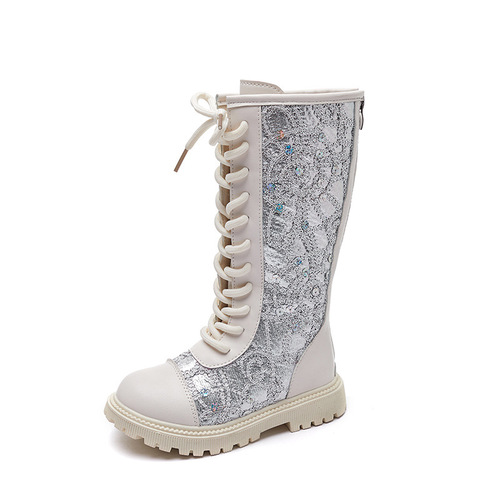 Girls' single boots 2024 autumn and winter new children's sequined princess high boots Korean style girls' fashion non-slip boots