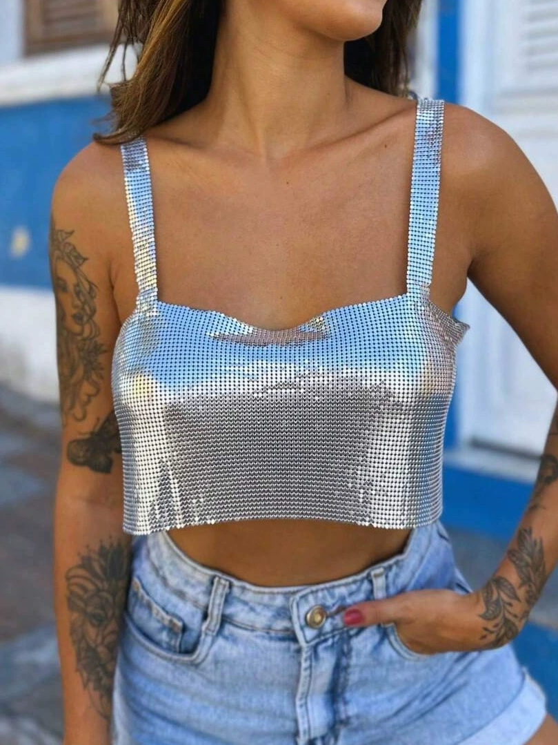 Металлические ногти sequins, сексуальный топ с чашками, европейский стиль