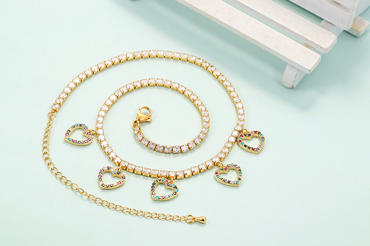 Travel Occasion Copper Material Korean Fashion Heart Pendant Necklace Female Copper Inlaid Color Zircon Clavicle Chain