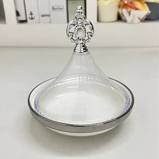 轻奢家居摆件摆设多格水果盘甜点印花带盖碗欧式金色陶瓷茶杯盘6