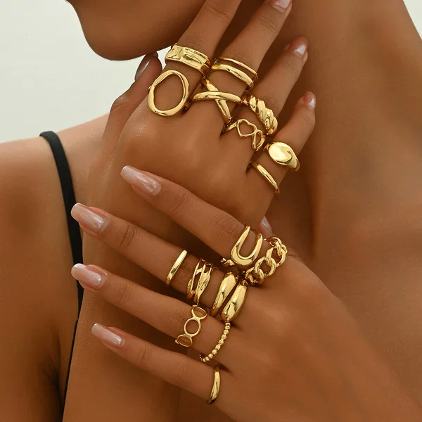 Cross-Border European and American Light Luxury Style Open Ring for Women, Heart-Shaped, Unique Design Ring Set, Versatile Jewelry
