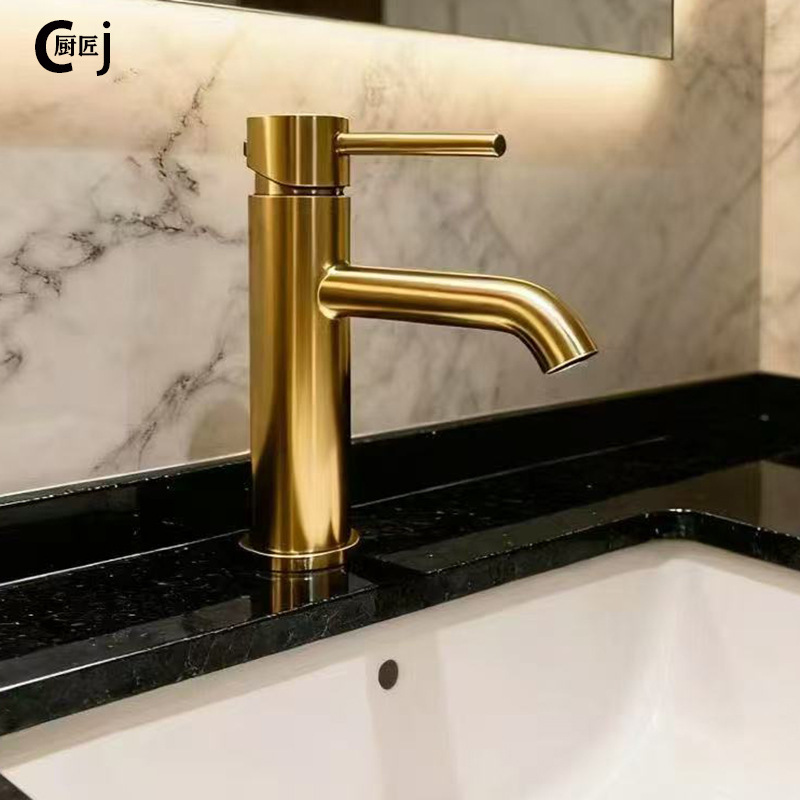 Cross-Border All-Copper Hot and Cold Basin Faucet, Brushed Gold and Black Chrome-Plated Bathroom Sink Faucet Cross-Border All-Copper Hot and Cold Basin Faucet, Brushed Gold and Black Chrome-Plated Bathroom Sink Faucet