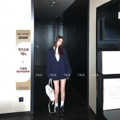 Skk Store 自在起居 松弛感羊毛大V领坑条针织衫短裤休闲套装女秋