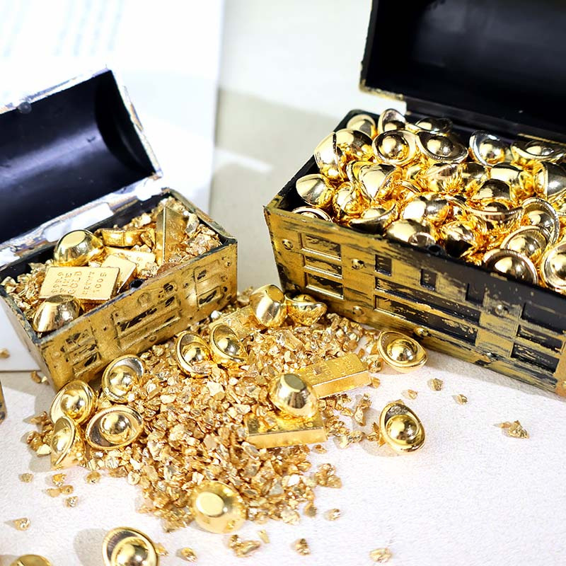 Miniature Simulation Treasure Box with Mixed Gold Bars, Coins, and Ornaments for DIY Nautical Treasure Scene Miniature Simulation Treasure Box with Mixed Gold Bars, Coins, and Ornaments for DIY Nautical Treasure Scene