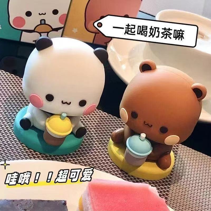 新品熊猫一二布布桌面玩偶可爱手办车载摆件卡通动漫可爱潮玩公仔