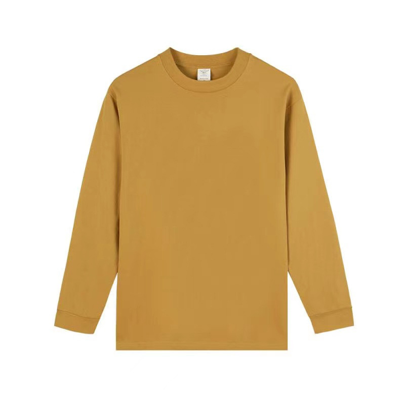 Peso pesado marca de moda americana de hombro caída camiseta de manga larga larga suelta media larga color sólido pequeño cuello en la camiseta de hip-hop europea y americana