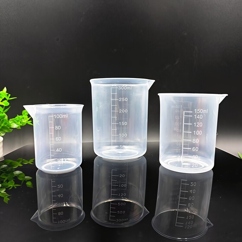 プラスチック製ビーカー、計量カップ、実験用目盛り付きカップ、透明計量カップ、目盛り付き、ハンドルなし、実験室専用|undefined
