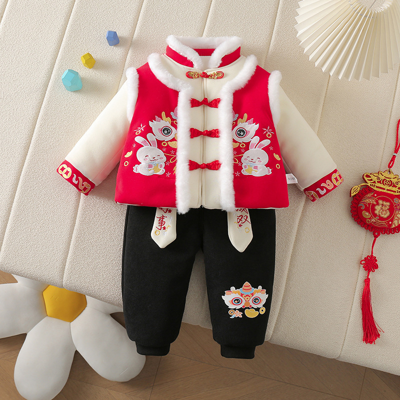 Boys and Girls New Year's Service Winter Hanfu Chinese Style Tang Suit One-year-old Dress Good Things in Pair New Year's Service suit