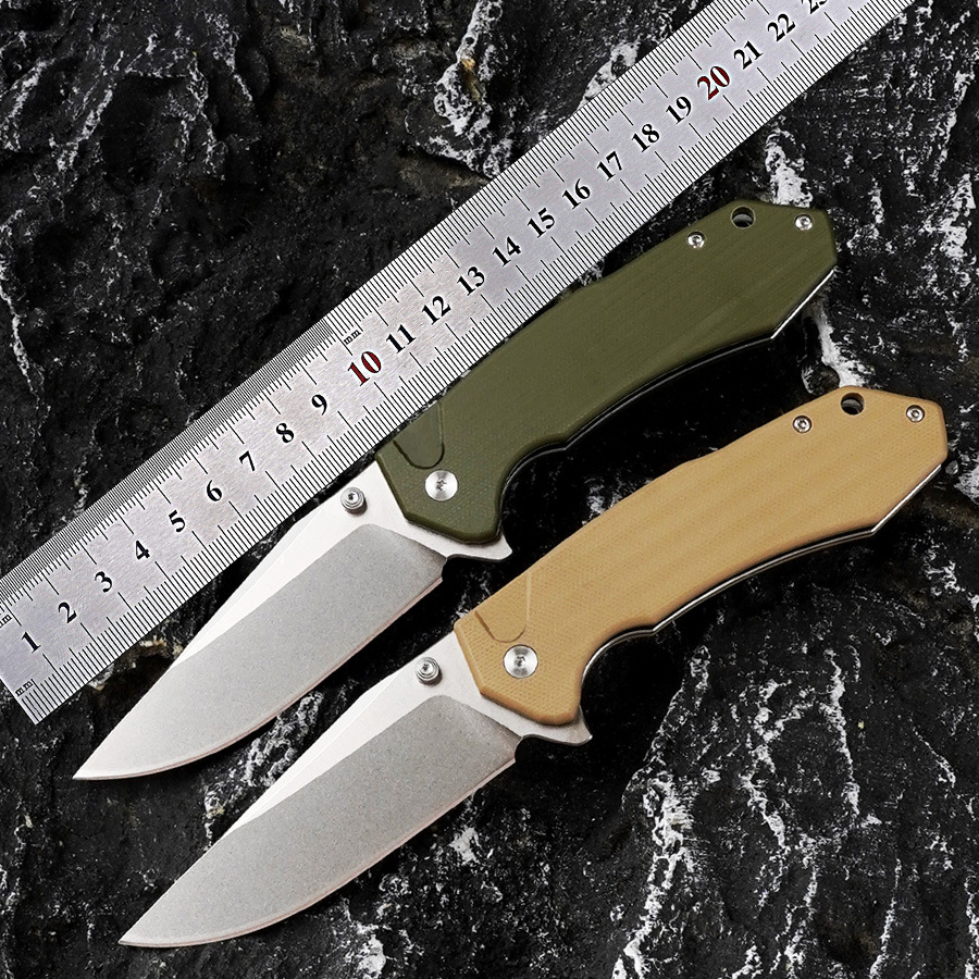现货折叠刀锋利D2刃G10手柄随身便捷军绿色石洗工艺家用小刀EDC