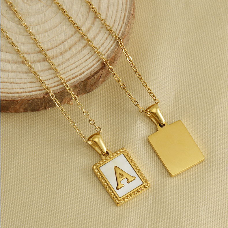 Shell Inlay Material Pendant Necklace Classification 304 Stainless Steel Chain Material cable chain Chain Type 1 Piece Quantity Fashion Letter Titanium Steel Inlay Shell Pendant Necklace 1 Piece