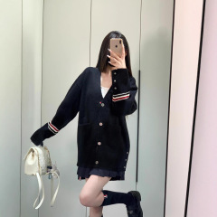 TB秋冬季新款男女同款针织大版开衫袖子三色条纹OS双袖彩条开衫