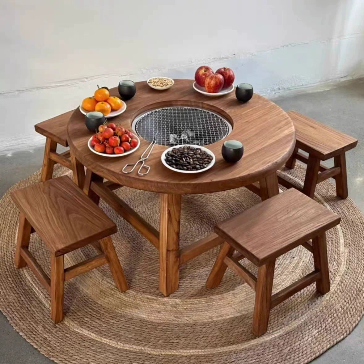 Старый чайный столик из дерева вяза, небольшой круглый столик из цельного дерева, ретро-лог, чайный столик для балкона, уличный столик для барбекю, горячий горшок