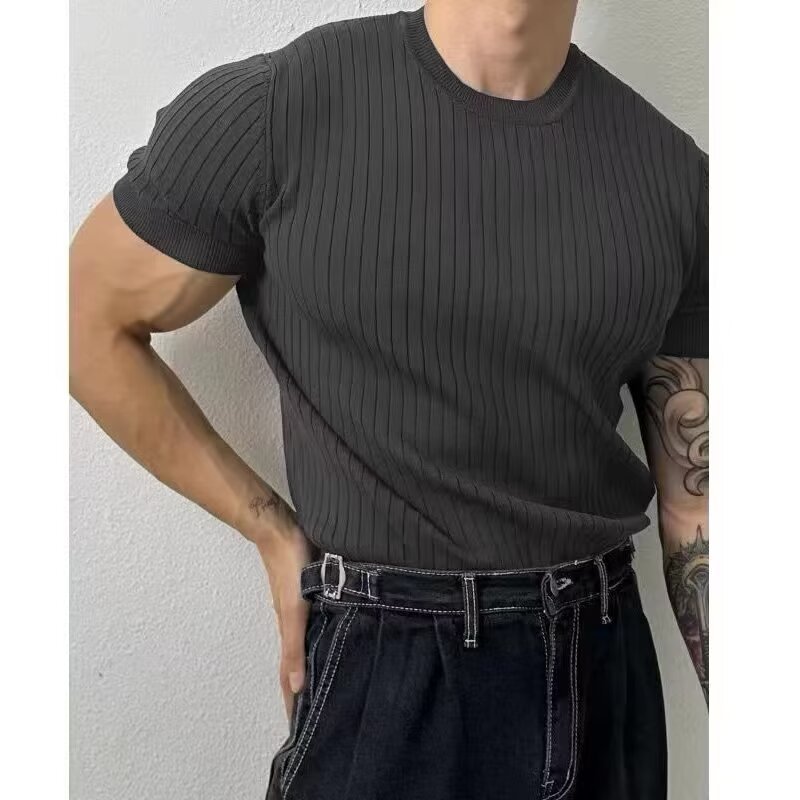 Verano ligero maduro POLO hombre estilo coreano delgado solapa color sólido casual delgado media manga tendencia de punto top camiseta