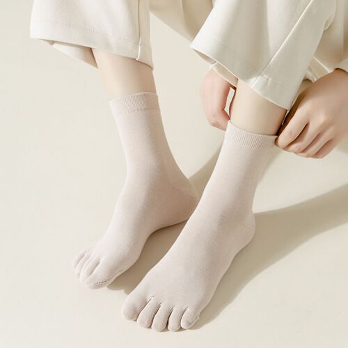 Five-finger socks, women's 100-cotton spring and autumn thin long-tube anti-odor sweat-absorbent breathable tabi socks, summer mid-tube socks