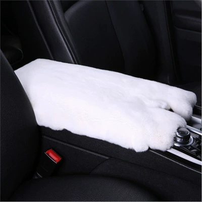 Car Armrest Box Mat, Rex Rabbit Fur Plush, Genuine Leather Central Cover, Fur and Leather Integrated, Universal Popular Model, Rex Rabbit Fur Armrest Mat (Armrest box) - whole-piece-of-lazy-rabbit-fur-white