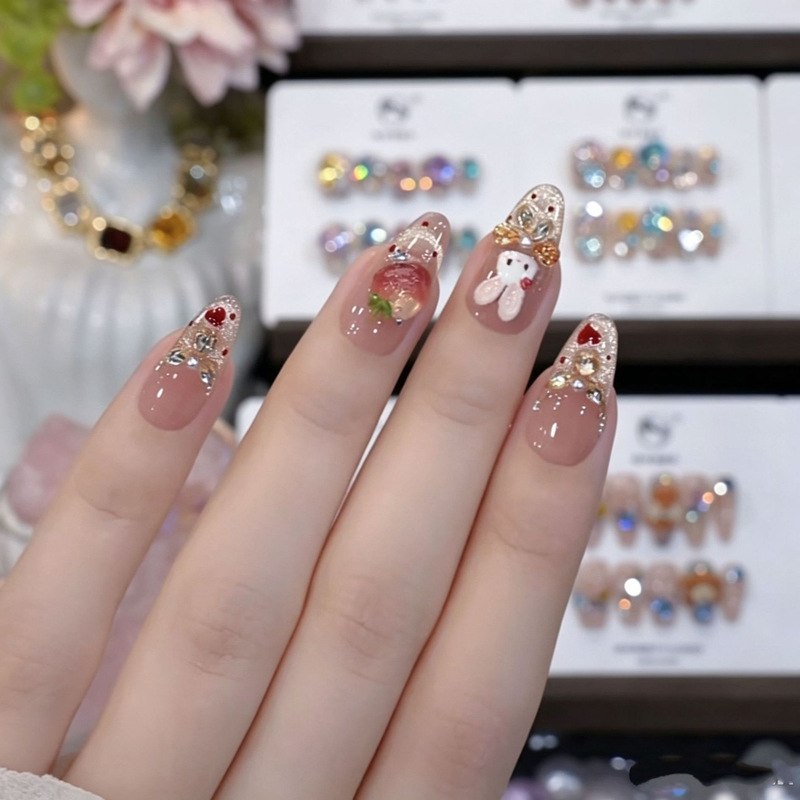 【Strawberry Rabbit】Purely Handmade Wearable Nails, Luxurious and Brightening Cat Eye Style, High-End Handmade Wearable Nail Stickers 【Strawberry Rabbit】Purely Handmade Wearable Nails, Luxurious and Brightening Cat Eye Style, High-End Handmade Wearable Nail Stickers