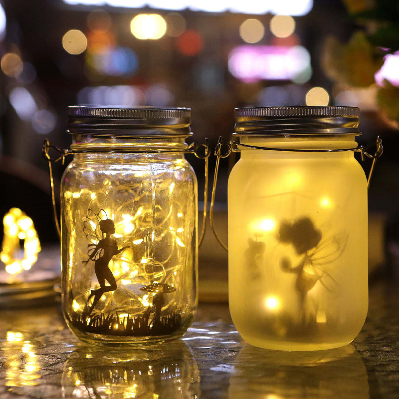 Solar Mason Jar Light LED Firefly Lantern Courtyard Crack Decorative Glass Bottle Light Lawn Landscape Light