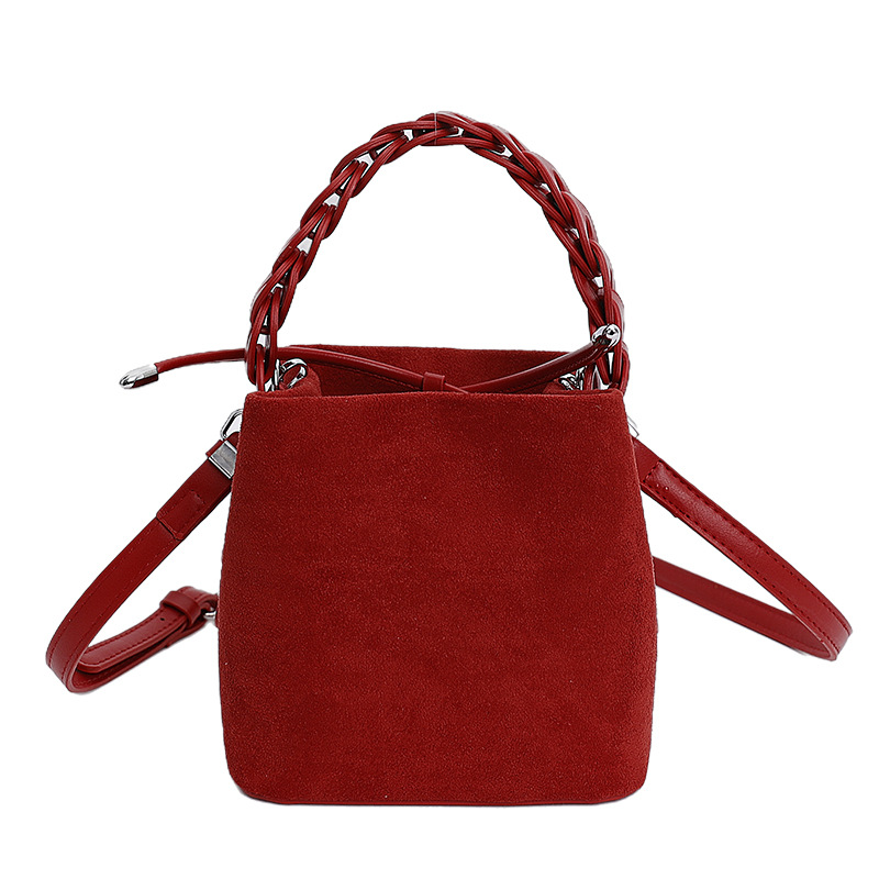 Xiaozhong bolso de cubo de seda de lana de invierno para mujeres bolso de mano retro color contraste 2026 nuevo viaje de hombro mochila