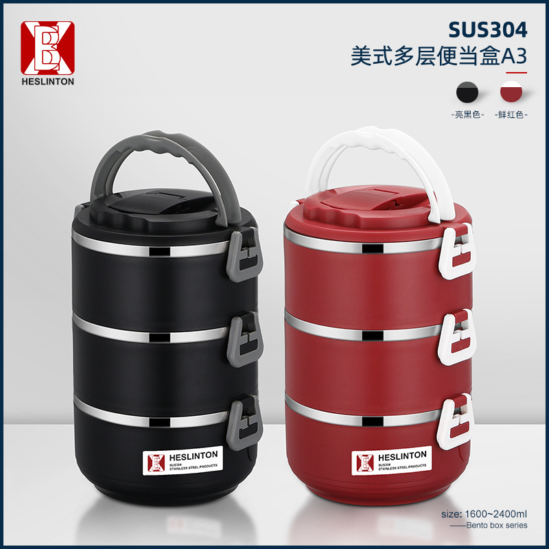 wholesale 304 Stainless steel double-deck heat preservation Lunch box three layers Bento Box adult student Carry Lunch box Super gift