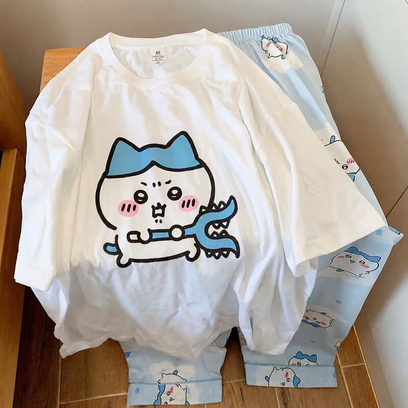 Japanese Style New Short-Sleeve Chiikawa T-Shirt, Chiikawa Half-Sleeve Unisex Loose Hachi Short-Sleeve Long Pants Pajamas