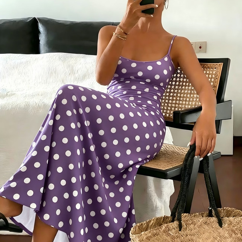 Cross-Border Amazon European and American Women's Clothing Spring and Summer New Arrivals Elegant and Stylish Polka Dot Print Slim-Fit Dress Cross-Border Amazon European and American Women's Clothing Spring and Summer New Arrivals Elegant and Stylish Polka Dot Print Slim-Fit Dress