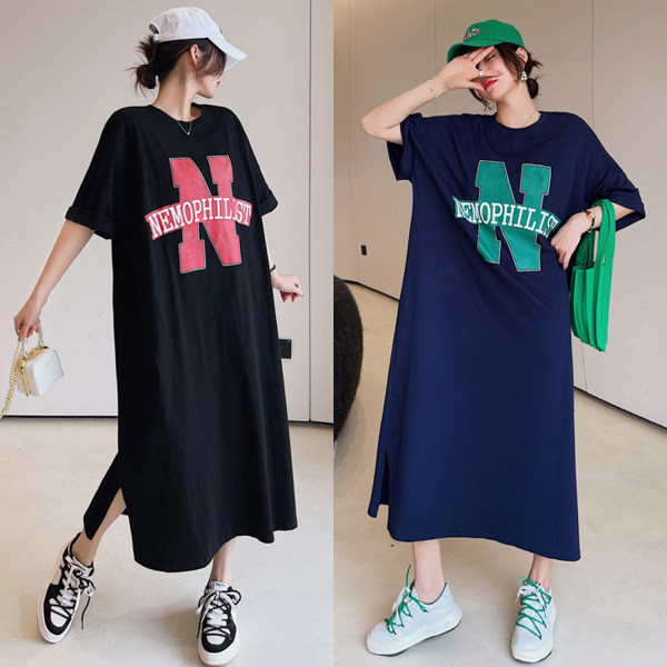 Korean Style Summer Plus-Size Loose Long Dress over the Knee for Plus-Size Women, Lazy Style Short-Sleeve Dress, Factory Wholesale Korean Style Summer Plus-Size Loose Long Dress over the Knee for Plus-Size Women, Lazy Style Short-Sleeve Dress, Factory Wholesale