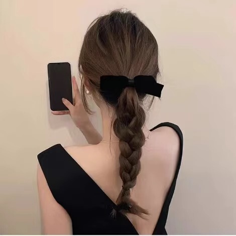 Velvet bow hair clip for women's back of head duckbill clip ins style girl hair clip high-end hair accessories side clip