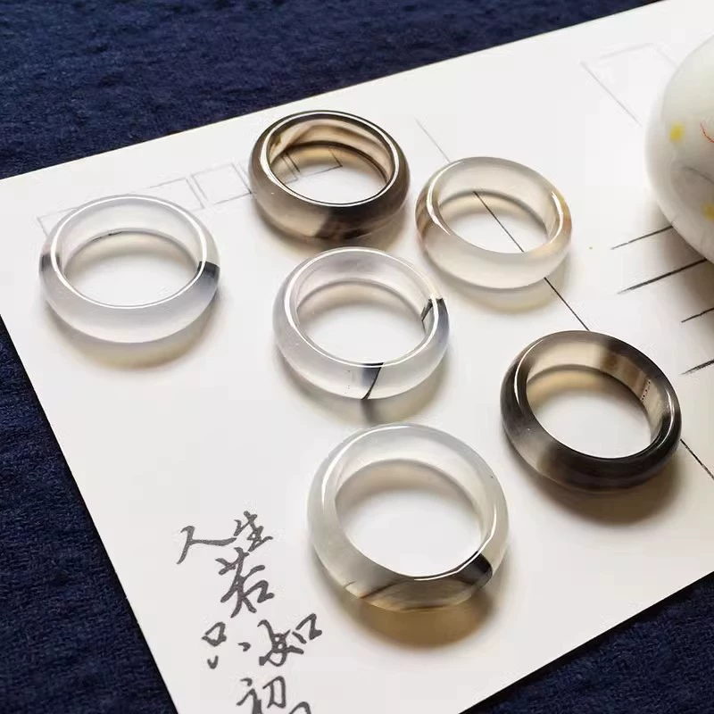 Agate Ring, organic agate with white-jade ice effect, sizes 15–18 (random color)