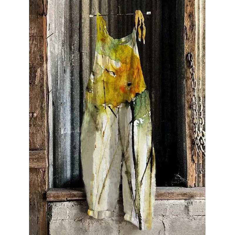 跨境爆款3D印花女士春夏季背带裤印花系列欧美舒适休闲其他涤纶