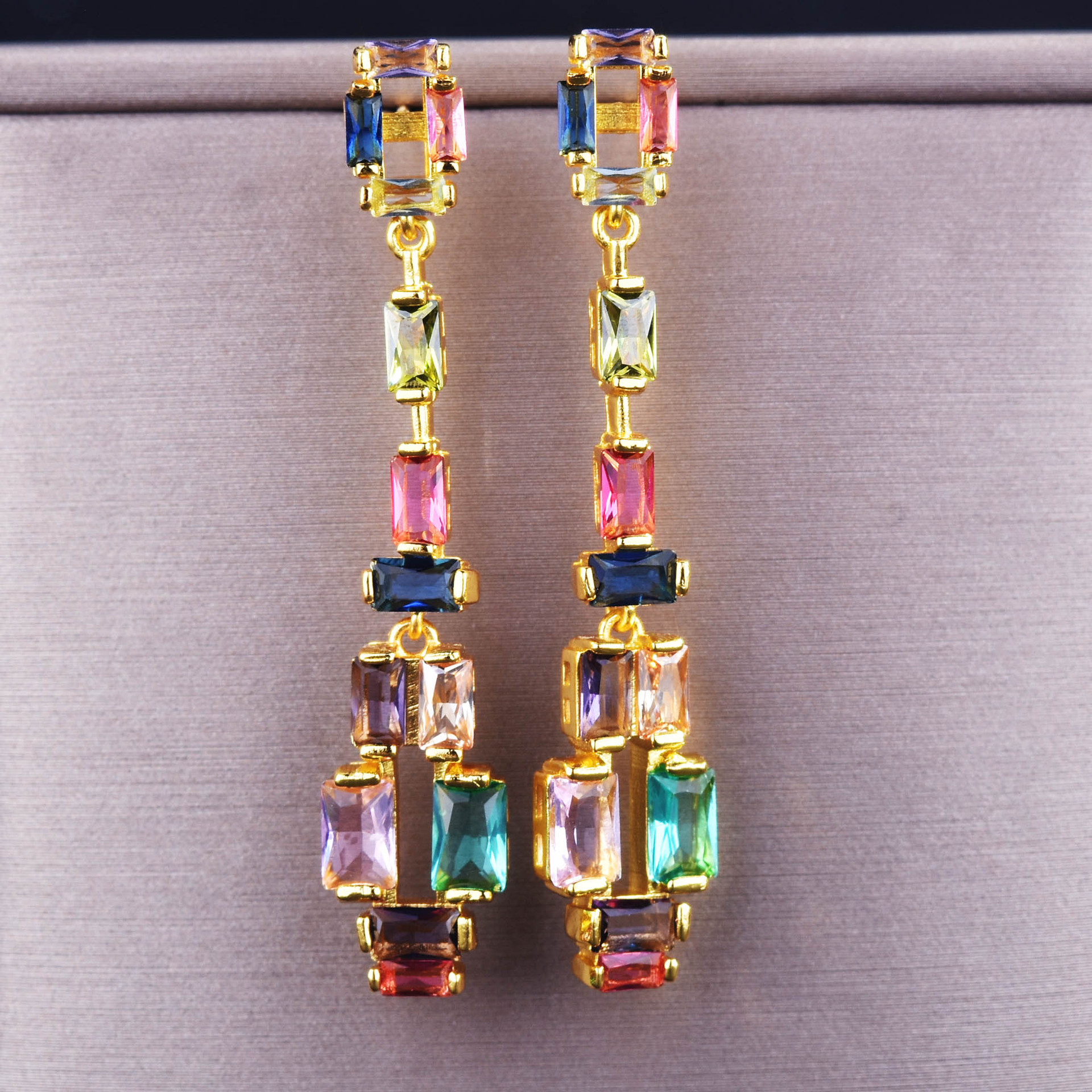 Contrast Fashion Earrings Super Flash Zircon Earrings Simulation Colorful Tourmaline Long Earrings display picture 4