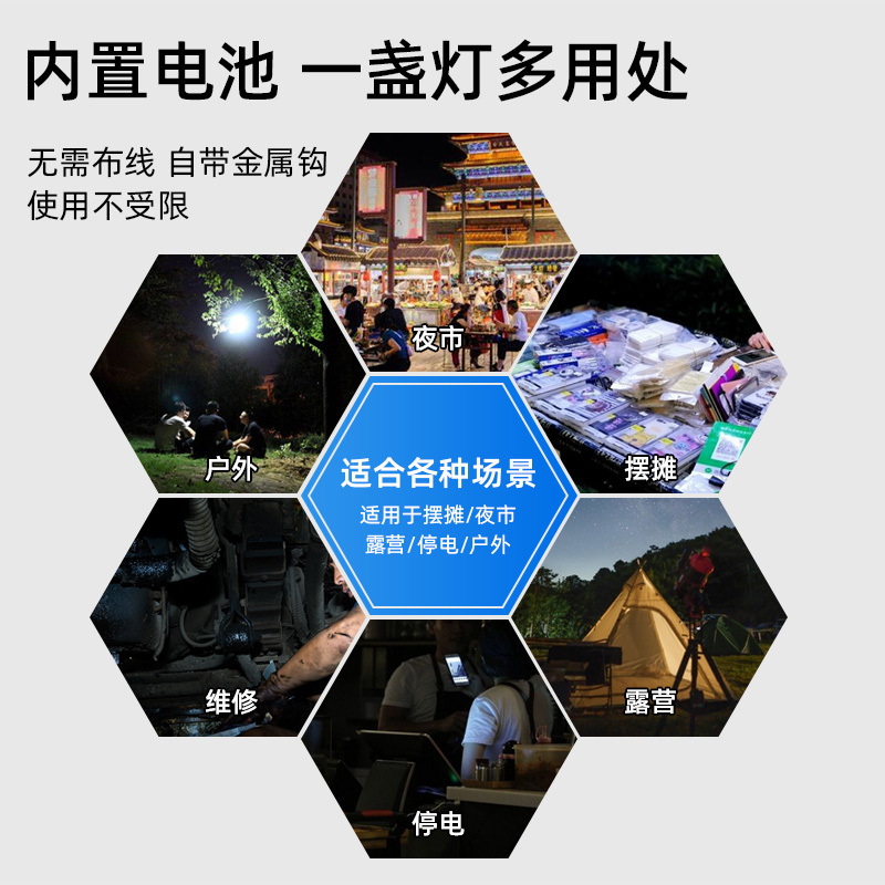 Bombilla de carga solar, puesto de mercado nocturno, LED súper brillante, luz de emergencia para cortes de energía en el hogar, iluminación móvil para tiendas de campamento