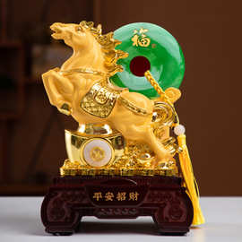 平安如意摆件绒沙金马年树脂工艺品家居装饰吉祥物金马开门红礼品