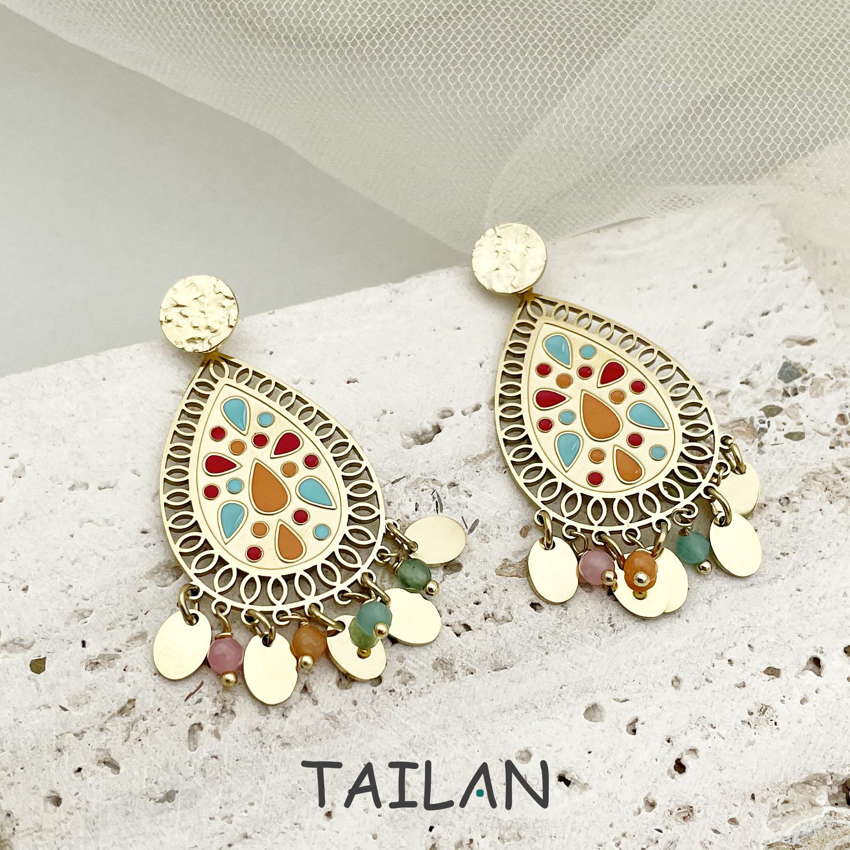 1 Pair Ethnic Style Water Droplets Stainless Steel Enamel Drop Earrings display picture 1