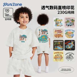 minizone大童t恤夏装印花男童纯棉亲子装重磅短袖上衣童装女宝