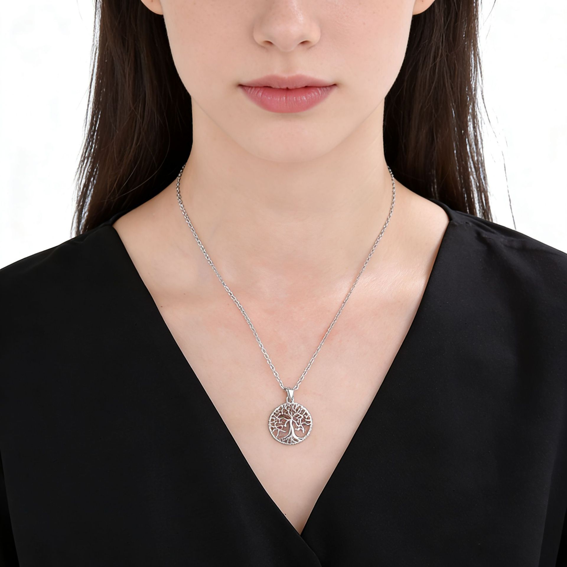 925 plata esterlina hueco colgante árbol de la vida nicho femenino europeo de alto nivel de sentimiento de la cadena clavicular del árbol de la paz suéter