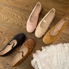 羊皮版~葡萄妈同款芭蕾风弹力一字带玛丽珍鞋浅口平底蝴蝶结单鞋