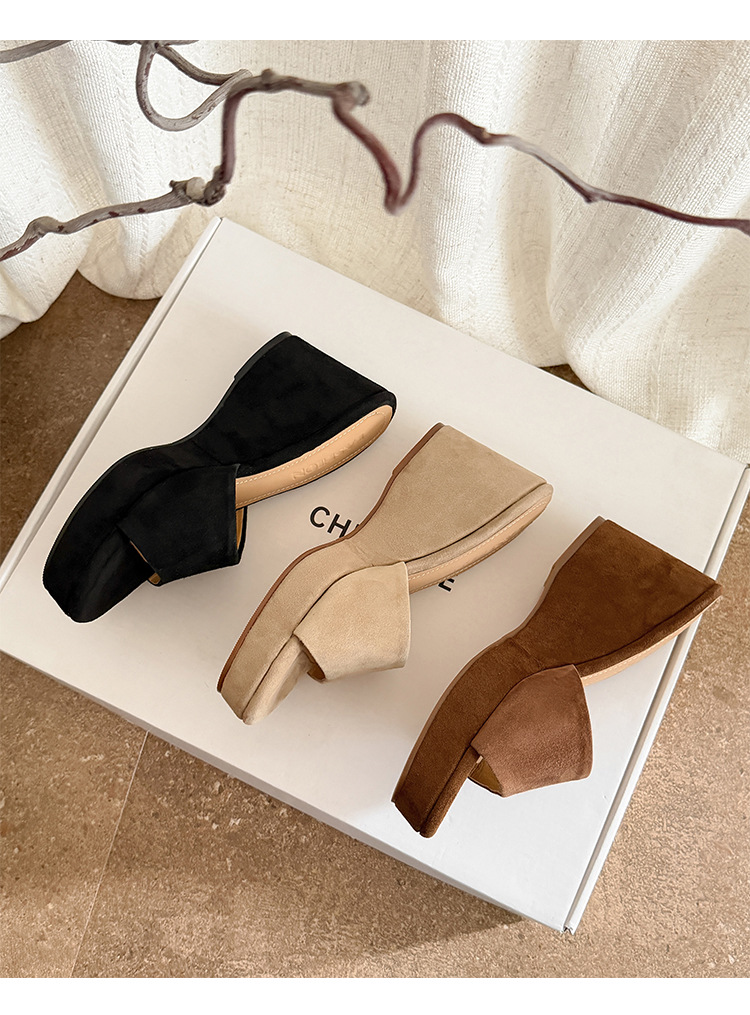 Sandal cao gót nữ hở mũi quai ngang đế xuồng platform — màu nâu, màu đen, màu mơ chi tiết 22