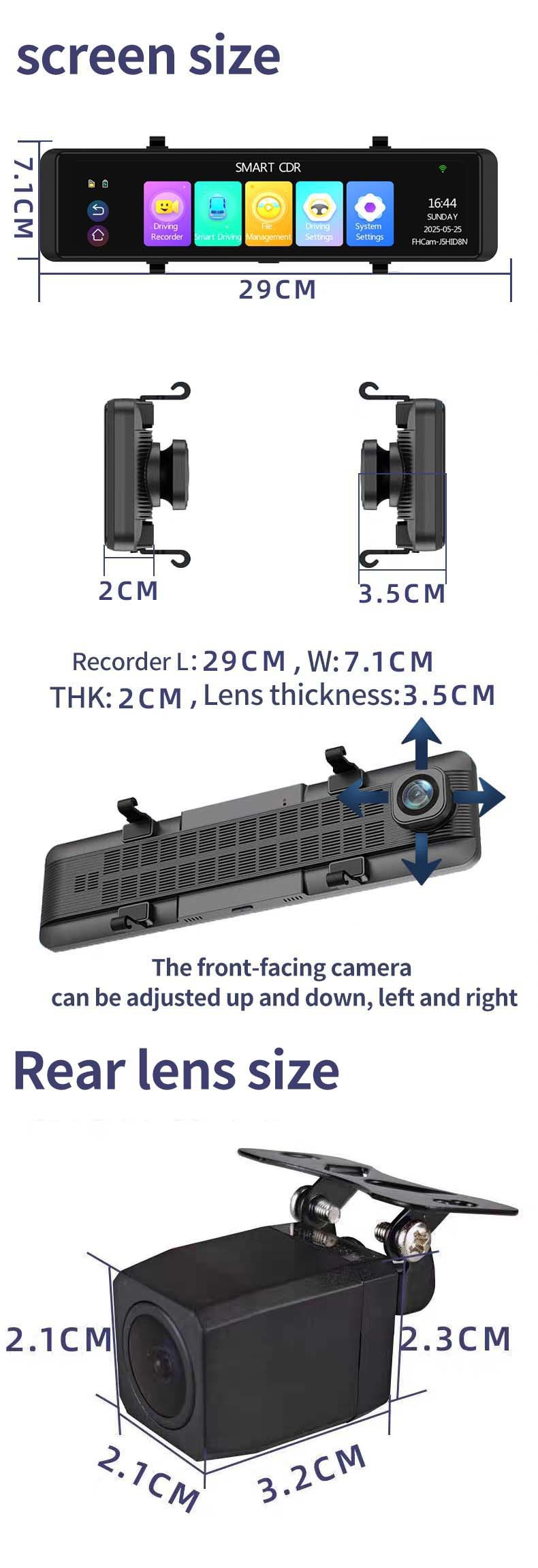 Cross-Border 12-Inch 4K Streaming Media Driving Recorder with 4-Channel Blind Spot Adas Assistance and Bsd Parking Monitoring Recorder