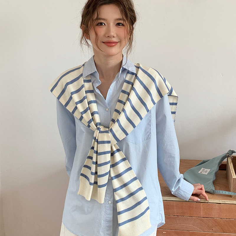 Sopa para mujeres primavera y verano nueva línea coreana de punto con aire acondicionado delgado cubierta de cuello decoración bufandas de hombro nudo