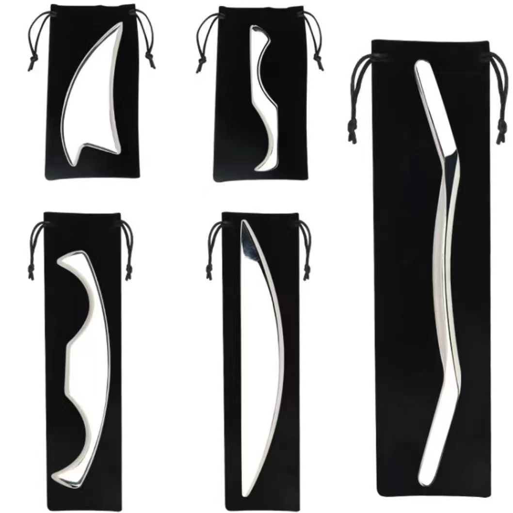 ステンレス製筋膜ナイフ、フィットネススポーツナイフ、筋肉ヨガスタジオマッサージナイフ、5点セット