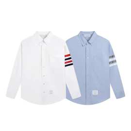 欧美男女经典秋款 TB四条杠牛津纺单袖织带长袖衬衫 平替跨境欧货