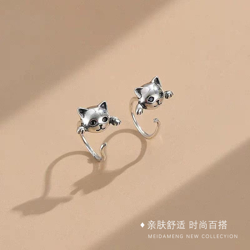 ED181-실버-화이트-고양이 귀걸이